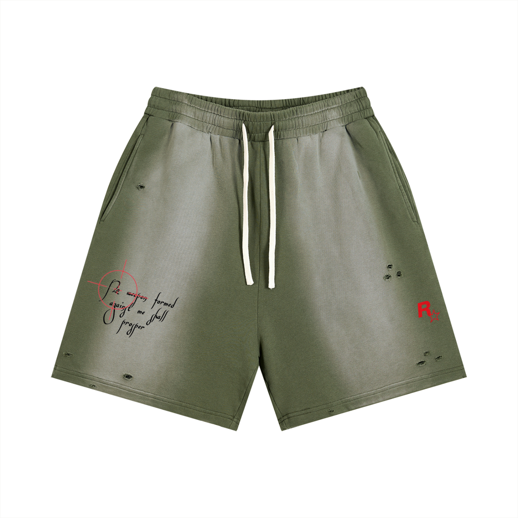 “WEAPONS” Sun Fade Distressed Shorts